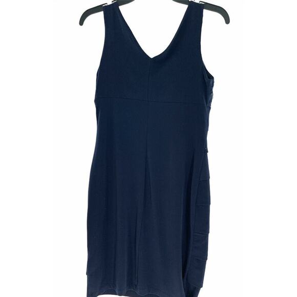 En Focus Studio Dress Womens Size 6 Navy Blue Ruffles Floral Sleeveless Cocktail - Picture 3 of 6